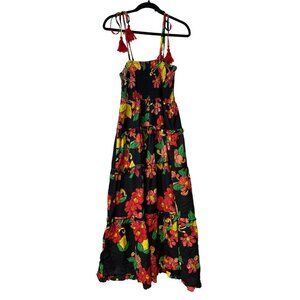 ModaPosa Women's Maxi Length Smocked Bodice Tropical Floral Tiered Dress Size M
